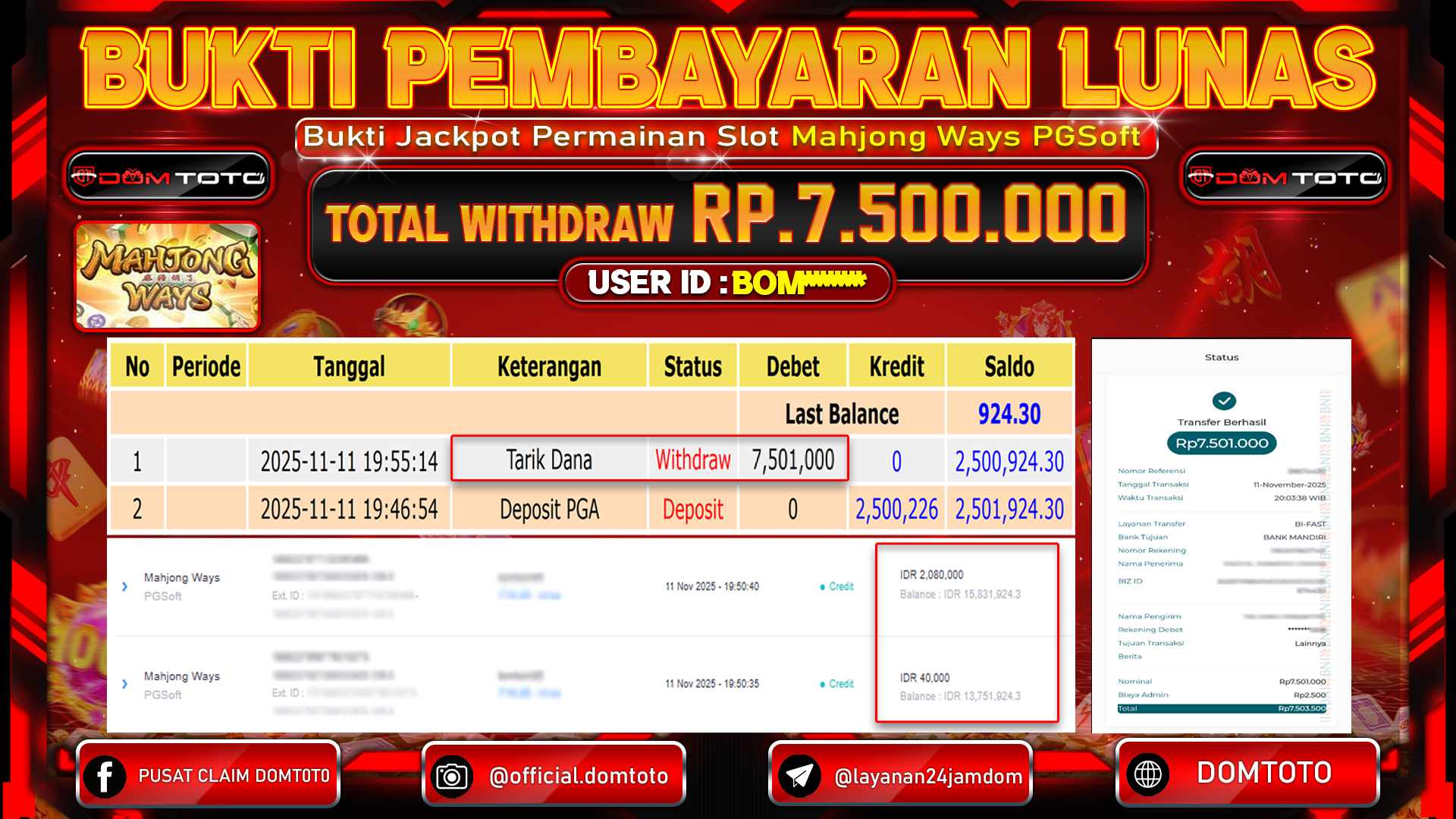 JACKPOT SLOT Mahjong Ways  PGSoft  11 NOVEMBER 2025